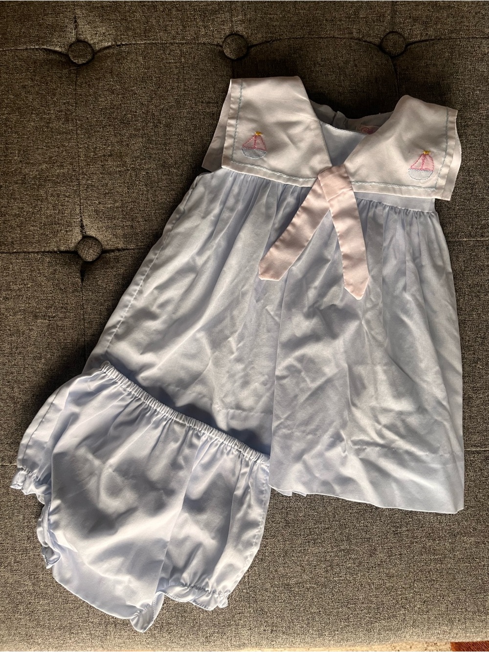 Petit Ami Light Blue Sailor Set with Pink Bow
